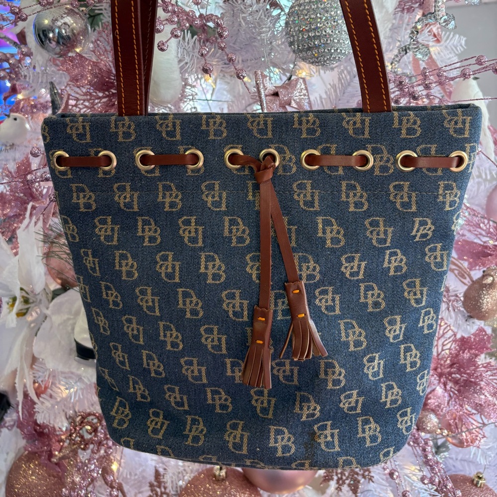 Dooney & Bourke denim Navy and Tan Monogram shoulder bag